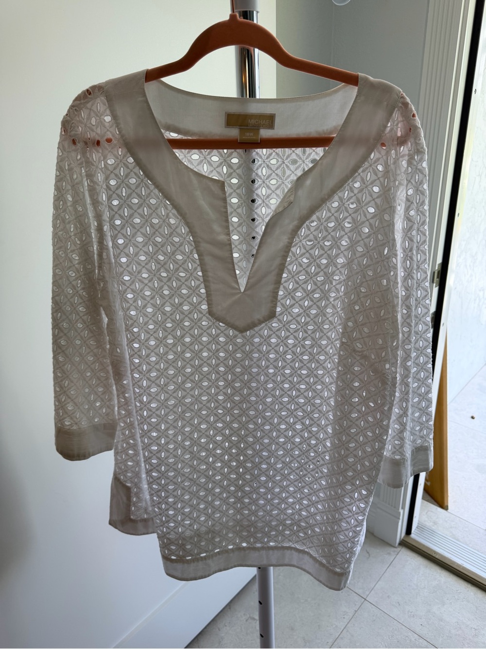 Michael Kors White Eyelet V-Neck Tunic Cover Up Top